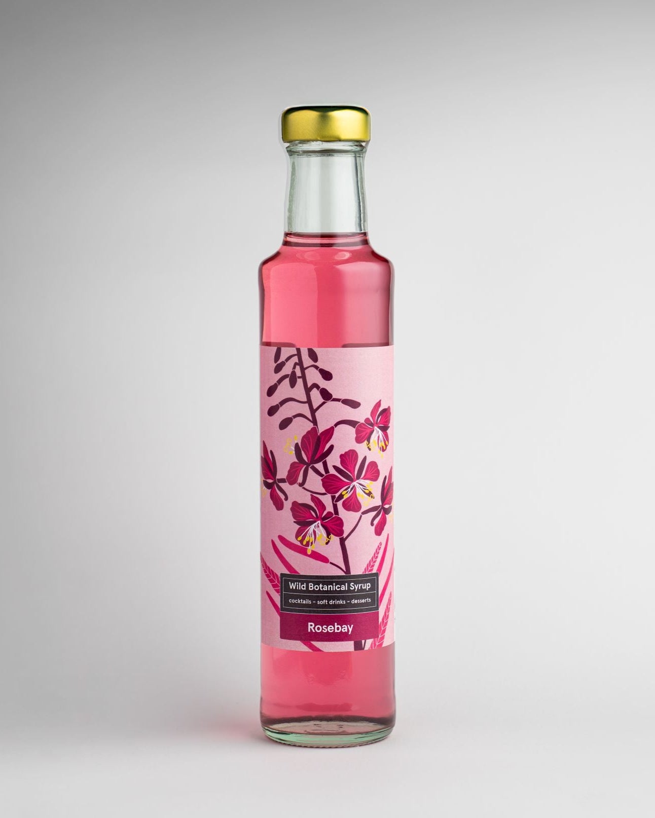Pink bottle with floral design on a gray background