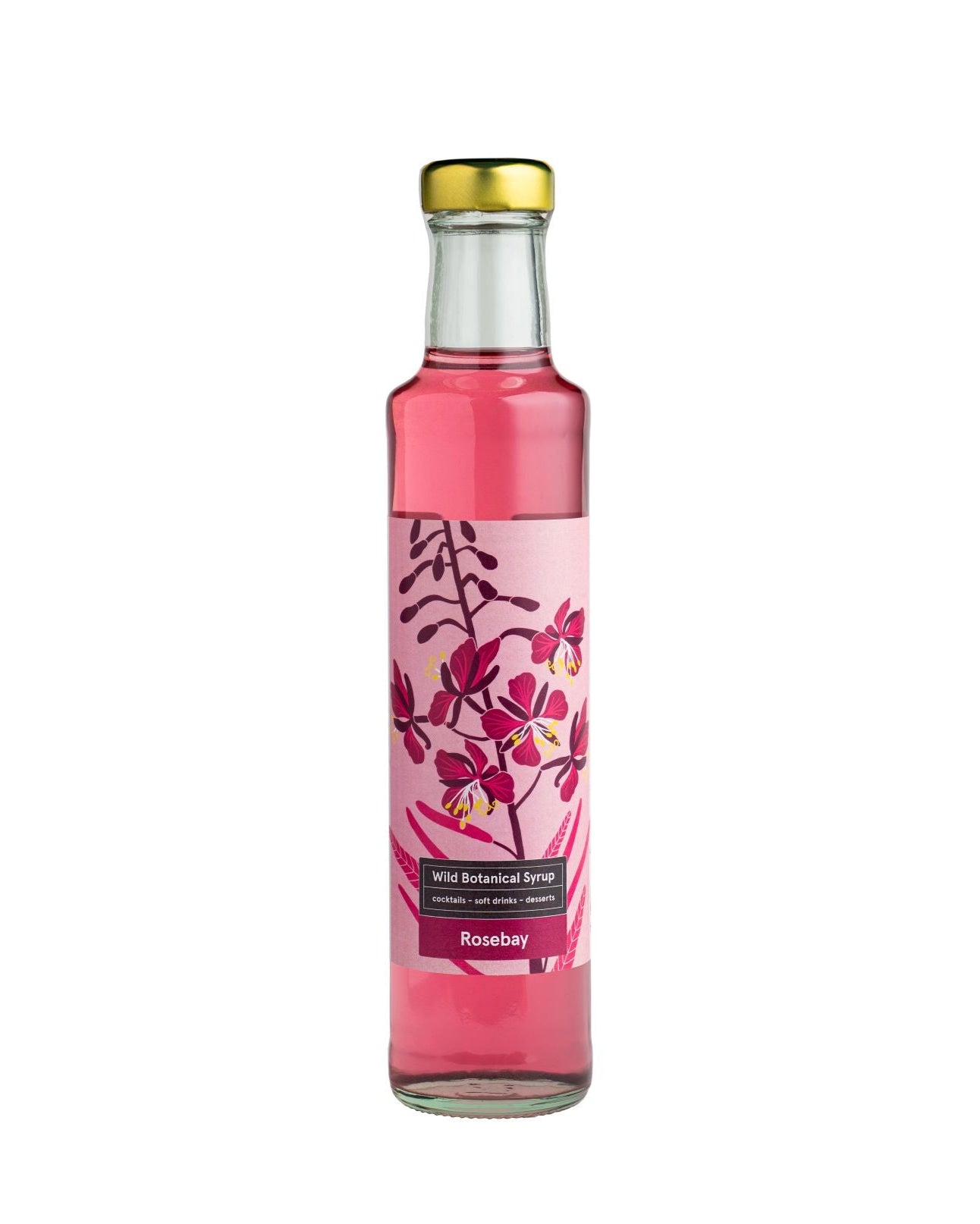 Pink bottle with floral design on a white background